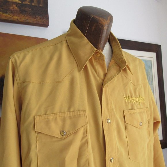Vtg Authentic Wrangler Western Shirt Large Gold Pearl Snaps Line Dancing Rodeo - Picture 4 of 13